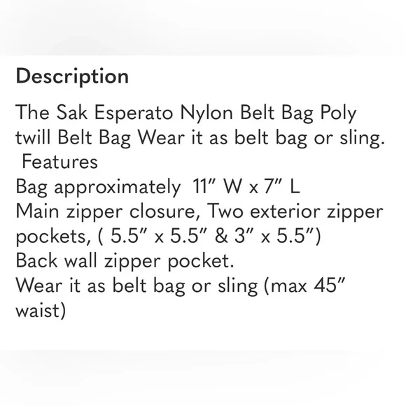 The Sak Esperato Black Nylon Belt Bag Fanny Pack Waist Bag - Picture 2 of 6